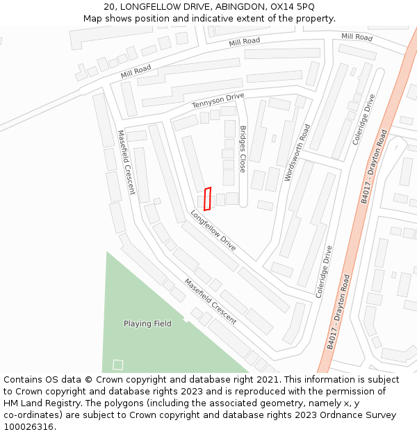 20, LONGFELLOW DRIVE, ABINGDON, OX14 5PQ: Location map and indicative extent of plot