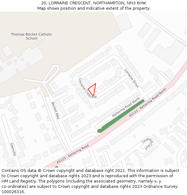 20, LORRAINE CRESCENT, NORTHAMPTON, NN3 6HW: Location map and indicative extent of plot