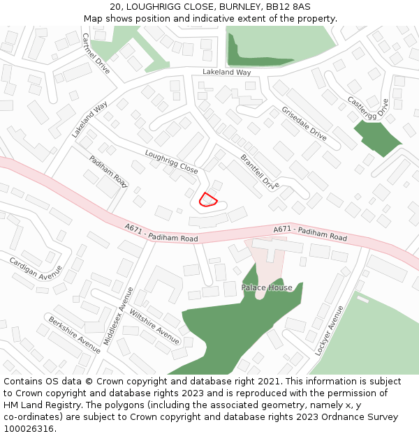 20, LOUGHRIGG CLOSE, BURNLEY, BB12 8AS: Location map and indicative extent of plot