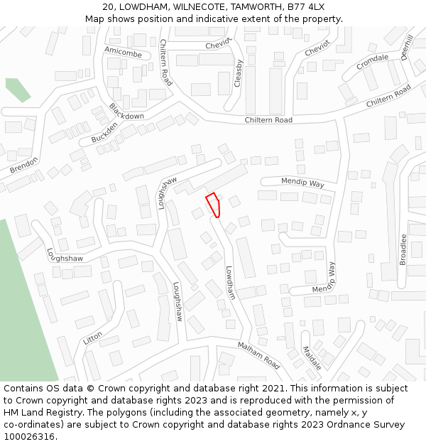 20, LOWDHAM, WILNECOTE, TAMWORTH, B77 4LX: Location map and indicative extent of plot