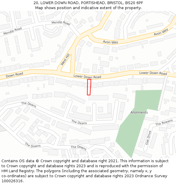 20, LOWER DOWN ROAD, PORTISHEAD, BRISTOL, BS20 6PF: Location map and indicative extent of plot