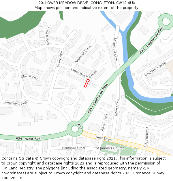 20, LOWER MEADOW DRIVE, CONGLETON, CW12 4UX: Location map and indicative extent of plot