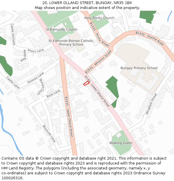 20, LOWER OLLAND STREET, BUNGAY, NR35 1BX: Location map and indicative extent of plot