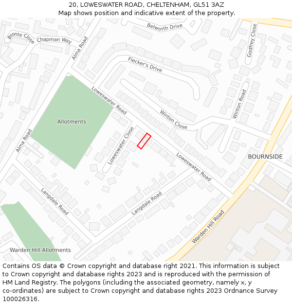 20, LOWESWATER ROAD, CHELTENHAM, GL51 3AZ: Location map and indicative extent of plot