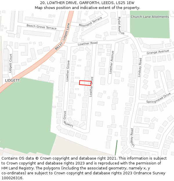 20, LOWTHER DRIVE, GARFORTH, LEEDS, LS25 1EW: Location map and indicative extent of plot