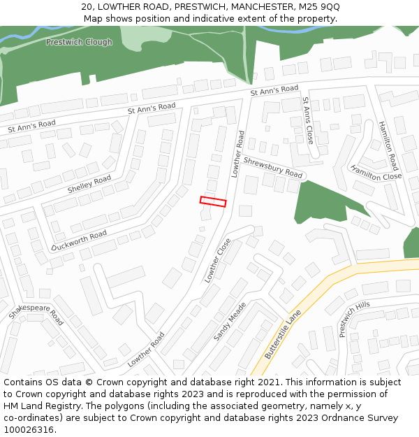 20, LOWTHER ROAD, PRESTWICH, MANCHESTER, M25 9QQ: Location map and indicative extent of plot