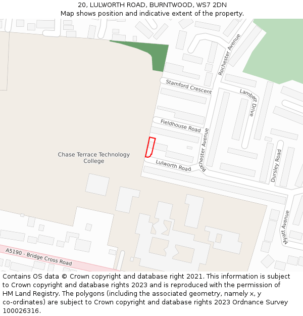 20, LULWORTH ROAD, BURNTWOOD, WS7 2DN: Location map and indicative extent of plot