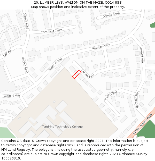 20, LUMBER LEYS, WALTON ON THE NAZE, CO14 8SS: Location map and indicative extent of plot