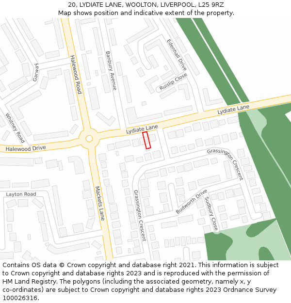 20, LYDIATE LANE, WOOLTON, LIVERPOOL, L25 9RZ: Location map and indicative extent of plot