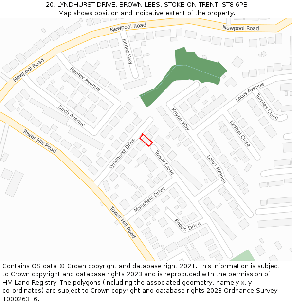 20, LYNDHURST DRIVE, BROWN LEES, STOKE-ON-TRENT, ST8 6PB: Location map and indicative extent of plot