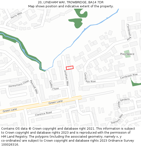 20, LYNEHAM WAY, TROWBRIDGE, BA14 7DR: Location map and indicative extent of plot