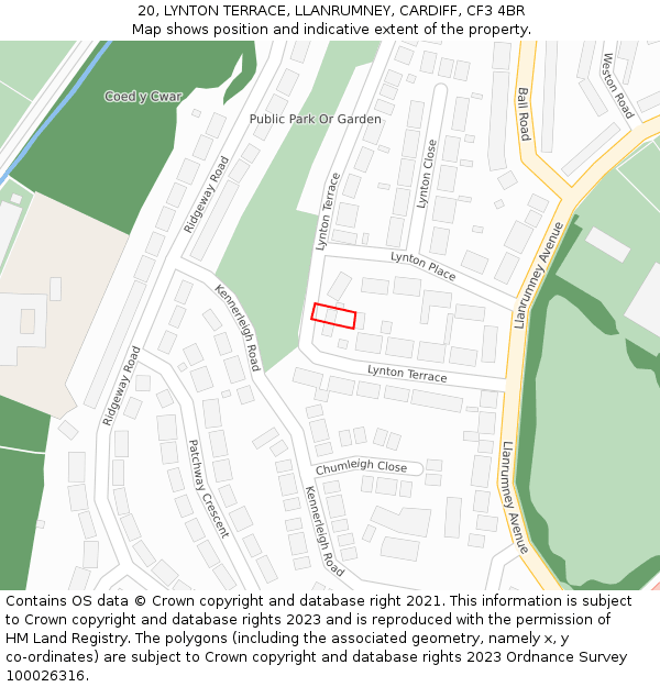 20, LYNTON TERRACE, LLANRUMNEY, CARDIFF, CF3 4BR: Location map and indicative extent of plot