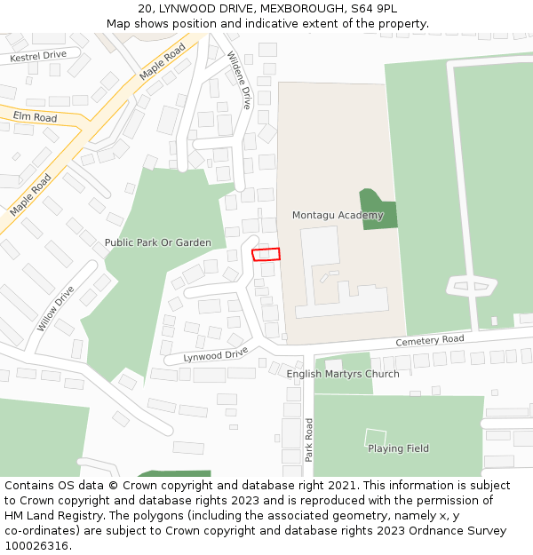 20, LYNWOOD DRIVE, MEXBOROUGH, S64 9PL: Location map and indicative extent of plot