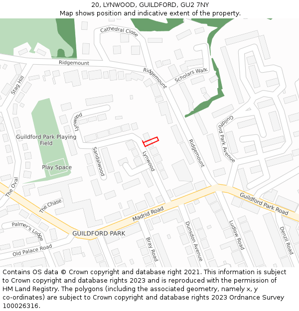 20, LYNWOOD, GUILDFORD, GU2 7NY: Location map and indicative extent of plot