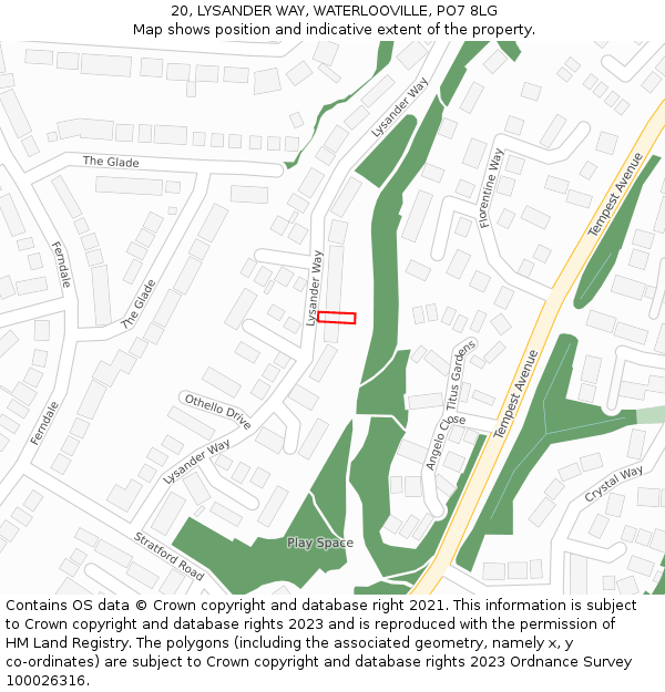 20, LYSANDER WAY, WATERLOOVILLE, PO7 8LG: Location map and indicative extent of plot