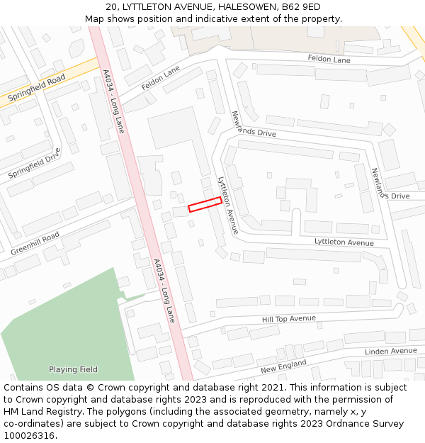 20, LYTTLETON AVENUE, HALESOWEN, B62 9ED: Location map and indicative extent of plot