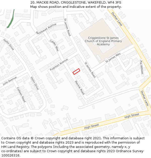 20, MACKIE ROAD, CRIGGLESTONE, WAKEFIELD, WF4 3FS: Location map and indicative extent of plot