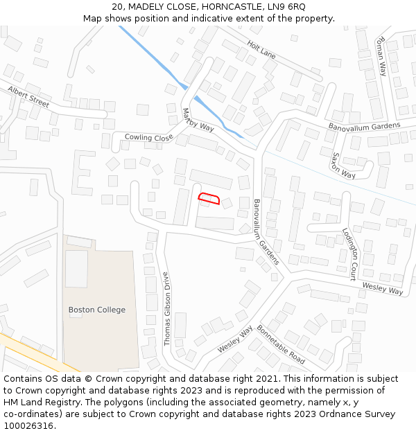 20, MADELY CLOSE, HORNCASTLE, LN9 6RQ: Location map and indicative extent of plot