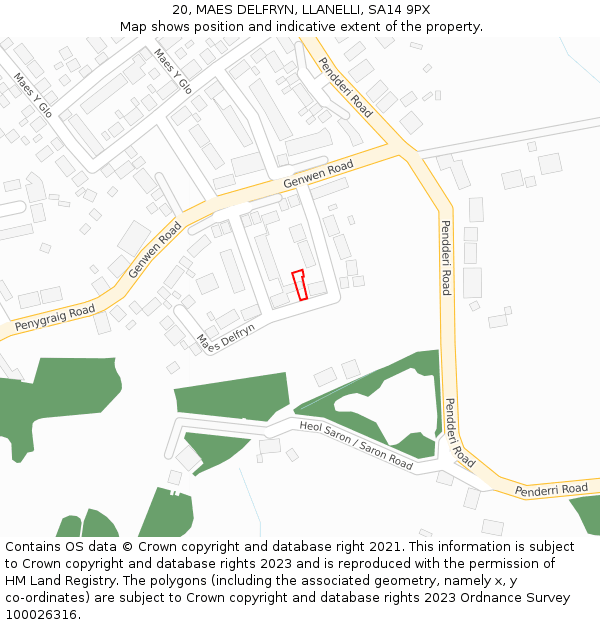 20, MAES DELFRYN, LLANELLI, SA14 9PX: Location map and indicative extent of plot