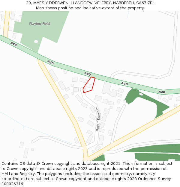 20, MAES Y DDERWEN, LLANDDEWI VELFREY, NARBERTH, SA67 7PL: Location map and indicative extent of plot