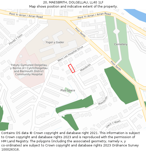 20, MAESBRITH, DOLGELLAU, LL40 1LF: Location map and indicative extent of plot
