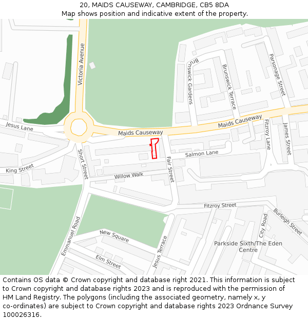 20, MAIDS CAUSEWAY, CAMBRIDGE, CB5 8DA: Location map and indicative extent of plot