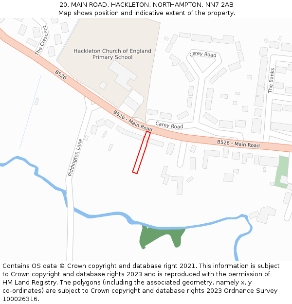 20, MAIN ROAD, HACKLETON, NORTHAMPTON, NN7 2AB: Location map and indicative extent of plot