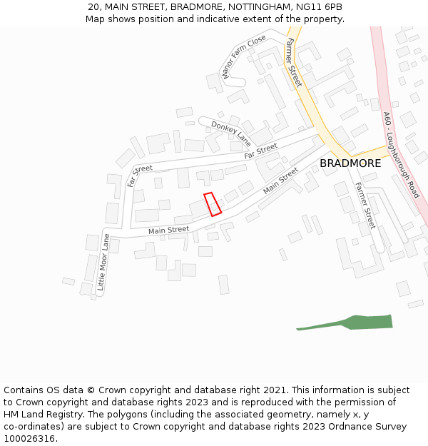 20, MAIN STREET, BRADMORE, NOTTINGHAM, NG11 6PB: Location map and indicative extent of plot