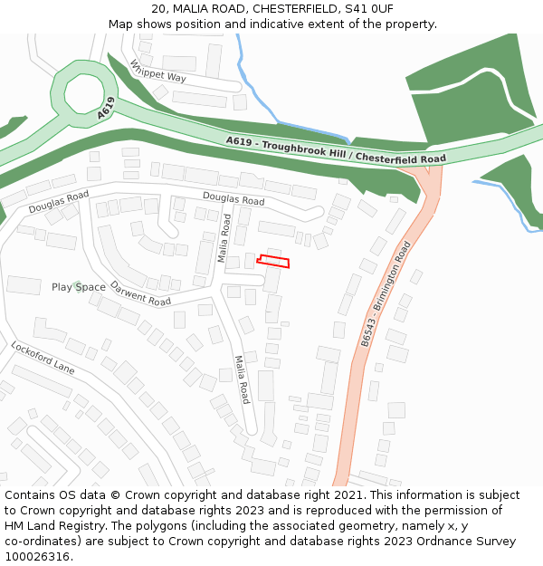 20, MALIA ROAD, CHESTERFIELD, S41 0UF: Location map and indicative extent of plot