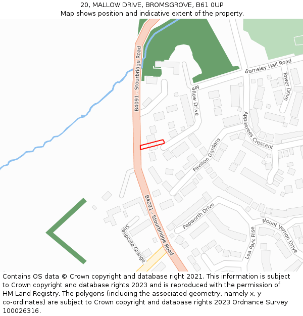 20, MALLOW DRIVE, BROMSGROVE, B61 0UP: Location map and indicative extent of plot