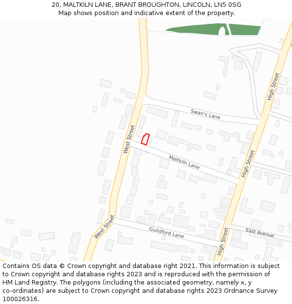 20, MALTKILN LANE, BRANT BROUGHTON, LINCOLN, LN5 0SG: Location map and indicative extent of plot