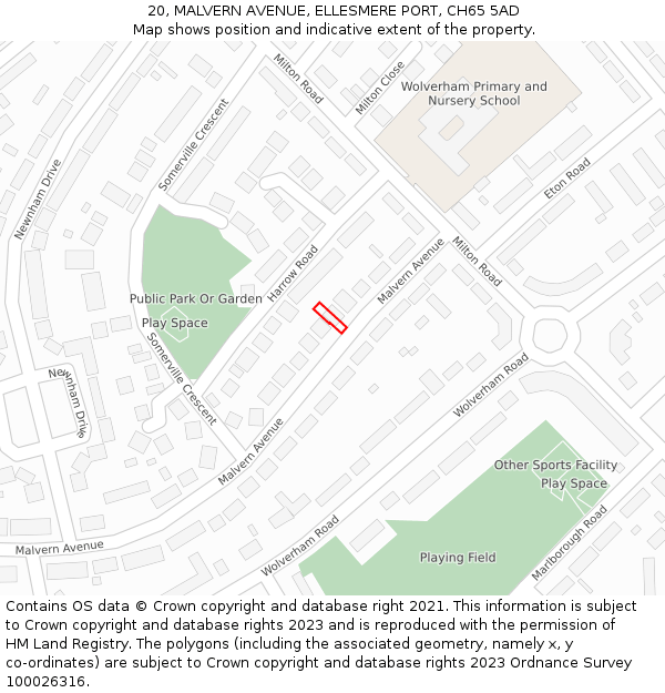 20, MALVERN AVENUE, ELLESMERE PORT, CH65 5AD: Location map and indicative extent of plot