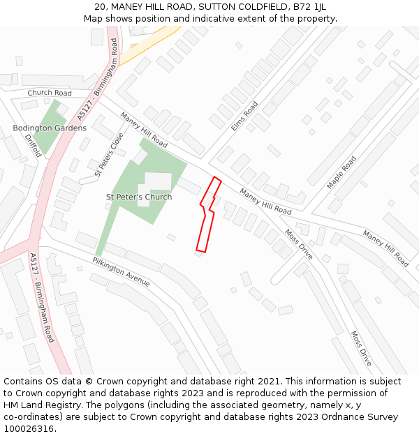 20, MANEY HILL ROAD, SUTTON COLDFIELD, B72 1JL: Location map and indicative extent of plot