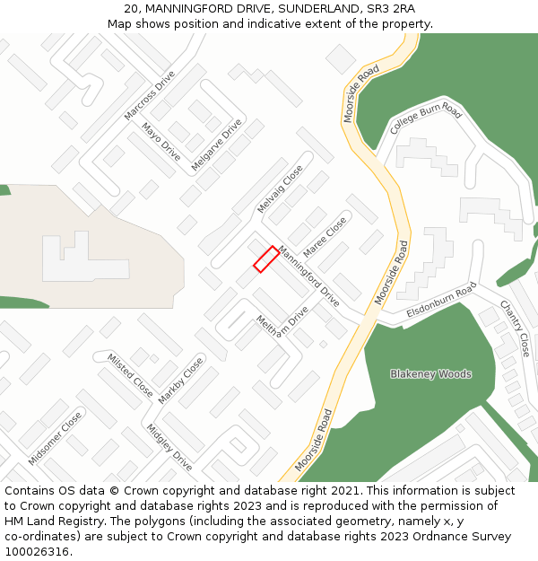 20, MANNINGFORD DRIVE, SUNDERLAND, SR3 2RA: Location map and indicative extent of plot