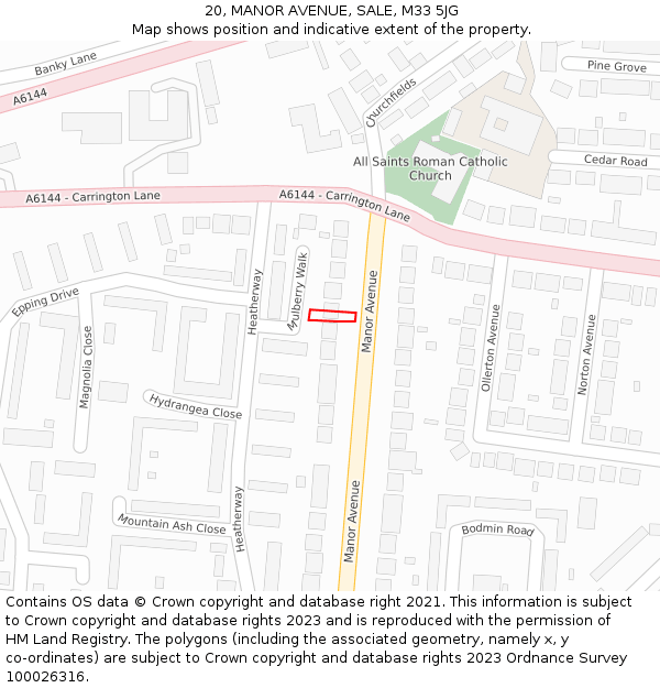 20, MANOR AVENUE, SALE, M33 5JG: Location map and indicative extent of plot