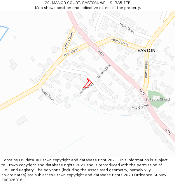 20, MANOR COURT, EASTON, WELLS, BA5 1ER: Location map and indicative extent of plot