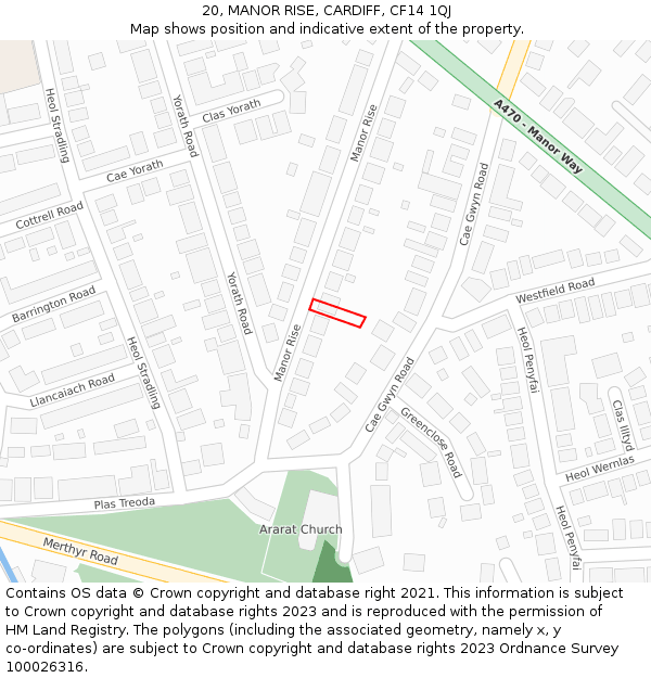 20, MANOR RISE, CARDIFF, CF14 1QJ: Location map and indicative extent of plot