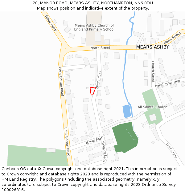 20, MANOR ROAD, MEARS ASHBY, NORTHAMPTON, NN6 0DU: Location map and indicative extent of plot