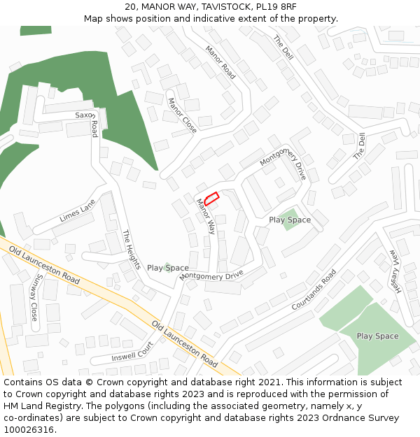 20, MANOR WAY, TAVISTOCK, PL19 8RF: Location map and indicative extent of plot