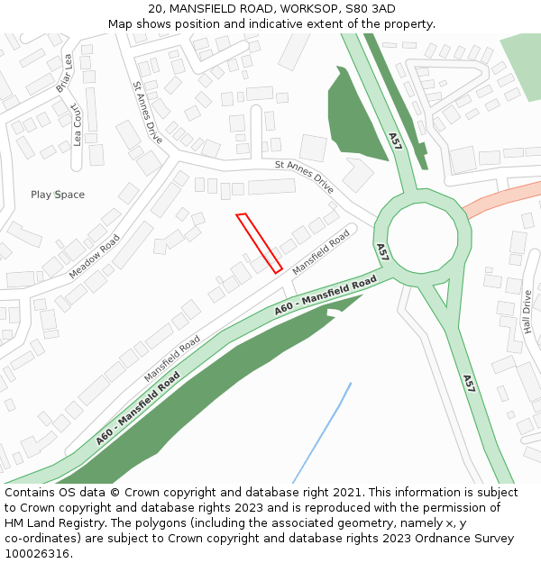 20, MANSFIELD ROAD, WORKSOP, S80 3AD: Location map and indicative extent of plot