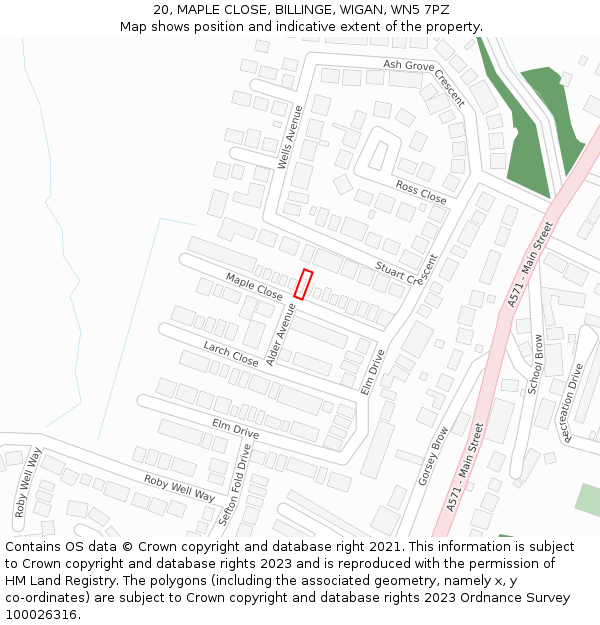 20, MAPLE CLOSE, BILLINGE, WIGAN, WN5 7PZ: Location map and indicative extent of plot