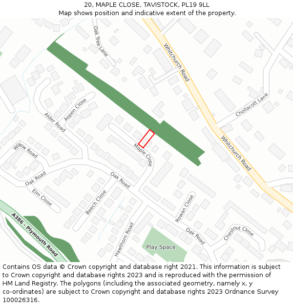 20, MAPLE CLOSE, TAVISTOCK, PL19 9LL: Location map and indicative extent of plot