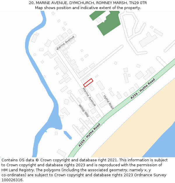 20, MARINE AVENUE, DYMCHURCH, ROMNEY MARSH, TN29 0TR: Location map and indicative extent of plot