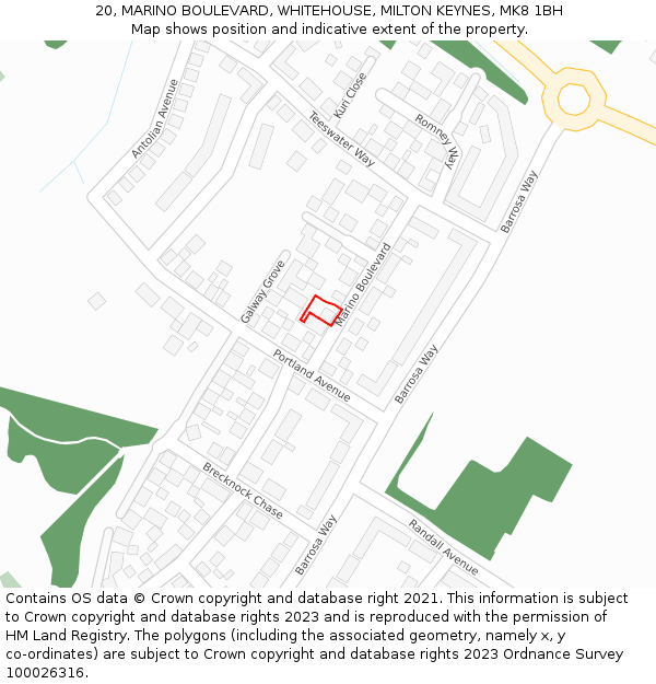 20, MARINO BOULEVARD, WHITEHOUSE, MILTON KEYNES, MK8 1BH: Location map and indicative extent of plot