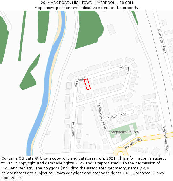 20, MARK ROAD, HIGHTOWN, LIVERPOOL, L38 0BH: Location map and indicative extent of plot