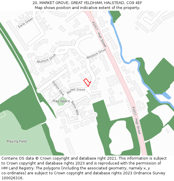 20, MARKET GROVE, GREAT YELDHAM, HALSTEAD, CO9 4EF: Location map and indicative extent of plot