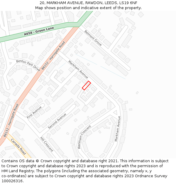 20, MARKHAM AVENUE, RAWDON, LEEDS, LS19 6NF: Location map and indicative extent of plot