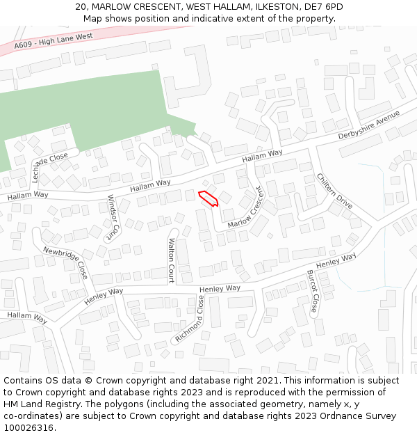 20, MARLOW CRESCENT, WEST HALLAM, ILKESTON, DE7 6PD: Location map and indicative extent of plot