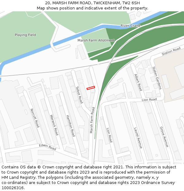 20, MARSH FARM ROAD, TWICKENHAM, TW2 6SH: Location map and indicative extent of plot