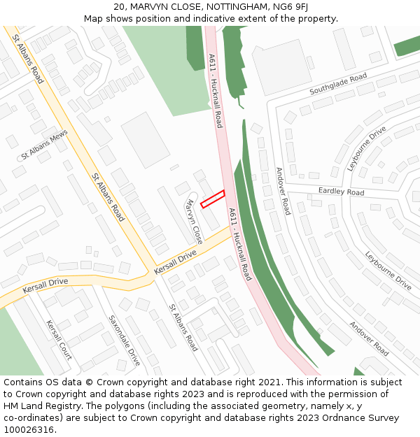 20, MARVYN CLOSE, NOTTINGHAM, NG6 9FJ: Location map and indicative extent of plot